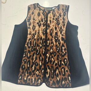 EUC Bob Mackie Wearable Art Leopard Print fleece vest. Full zip closure. Med